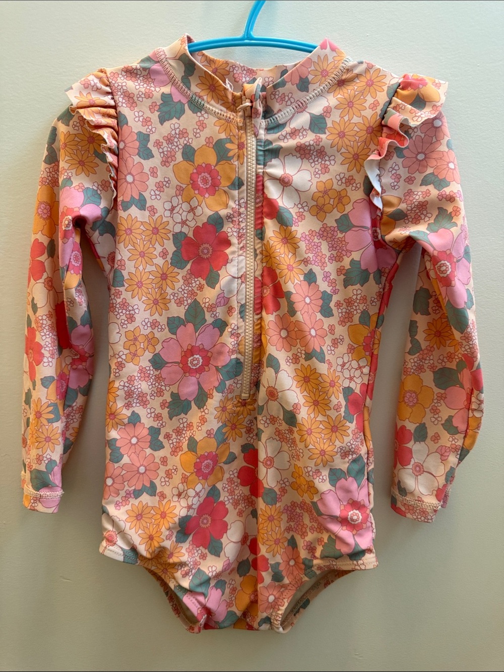 Cotton On Kids Floral Long Sleeve Swimsuit Rashguard 24M Retro Ruffle EUC